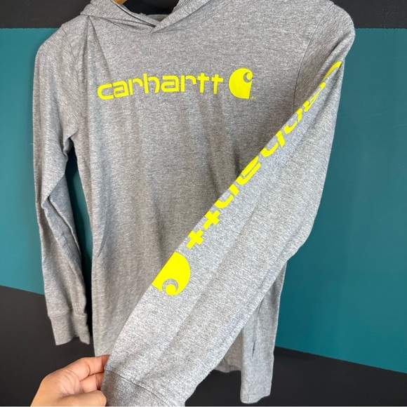 Carhartt Kids Gray Hoodie with Yellow Logo - Picture 4 of 9